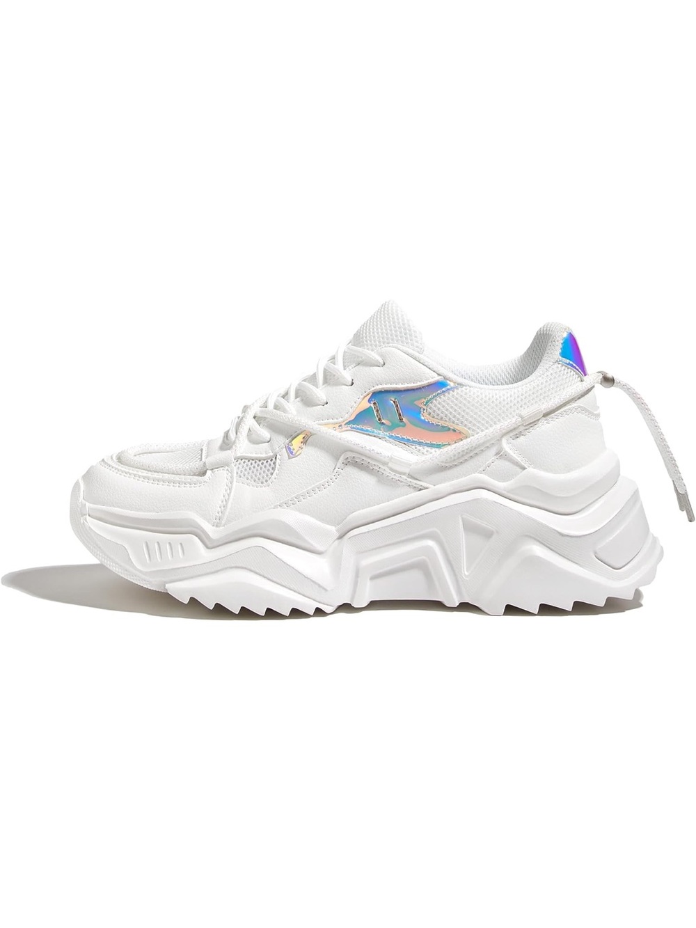White Chunky Platform Sneaker with Iridescent Accent - Women
